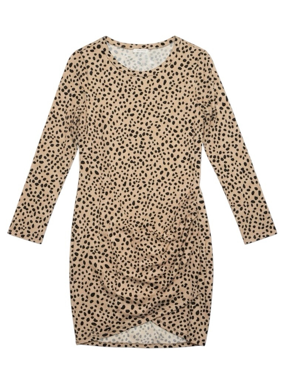 Chic Soul Leopard Cheetah Print Ruched Draped Long Sleeve Midi Dress 3X